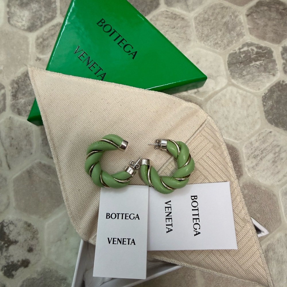 Bottega Veneta Pistachio Twisted Hoop Earrings